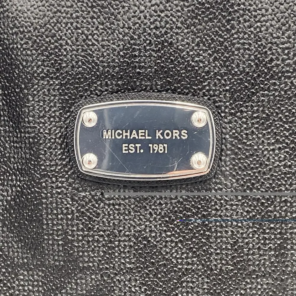 Michael Kors Jet Set Travel North South Tote Large Black Monogram Canvas Leather
